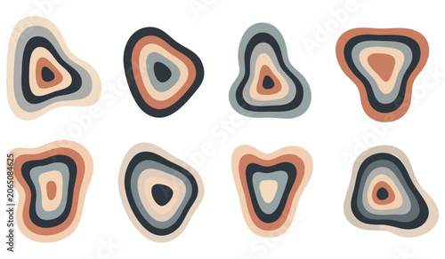 Modern organic rock shapes with layered earthy colors set on white background for icon design sets.
