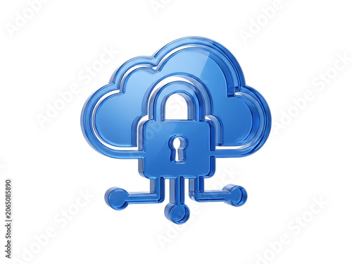 Cloud Security Liquid Glass 3D Rendering Icon isolated on transparent background