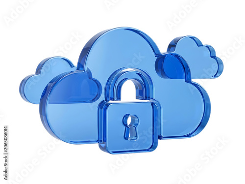 Secure Cloud Data Storage Protection Liquid Glass 3D Rendering Icon isolated on transparent background