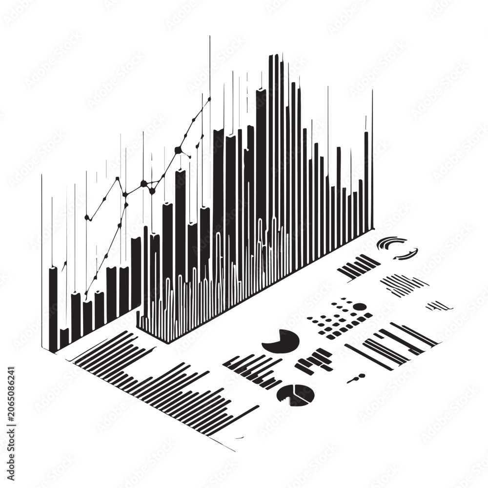 Naklejka premium Black Data chart Silhouette Vector, High Quality Illustration on White Background