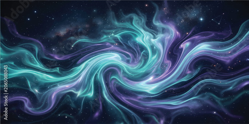 Photos An ethereal abstract background presents flowing blue and purple smoke-like forms with scattered glowing particles, intricately overlaid with subtle digital circuit lines against a dark backdrop