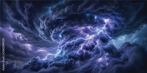 Quadro su tela premium Abstract colorful smoke swirls on black background with dynamic blue, re