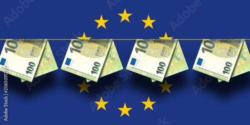 Fotografía 100 euro banknotes hanging on rope