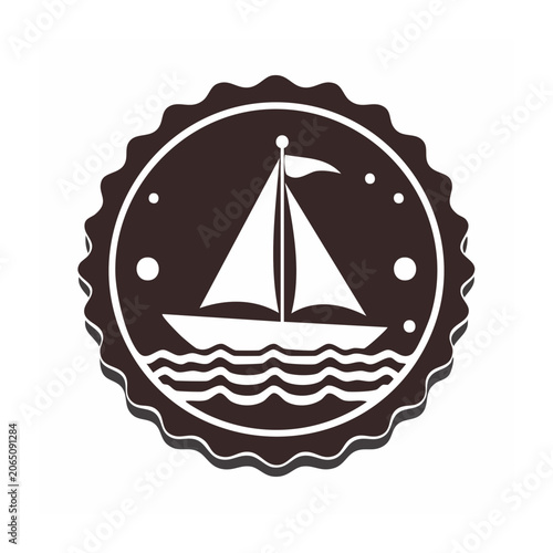Minimalist sailboat icon in circular badge