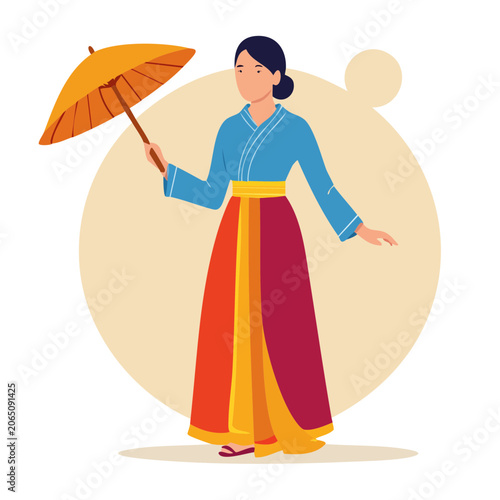 Woman in traditional dress holding a parasol