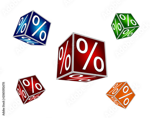 Cubes with percent symbol - 3D illustration