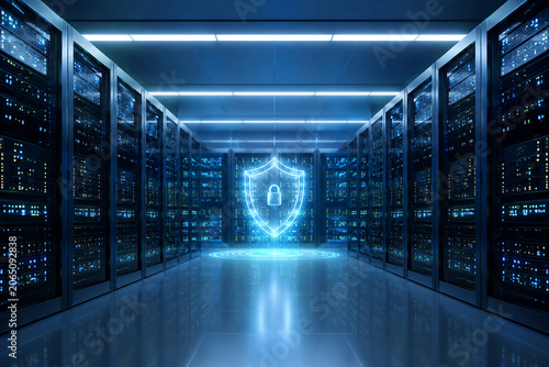 Obraz w ramie AI generated data center cloud computing security infrastructure protected server networks cybersecurity technology secure digital operations