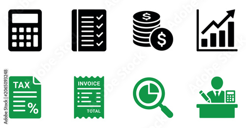 Finance icon set editable vector illustration collection for accounting taxes and business growth