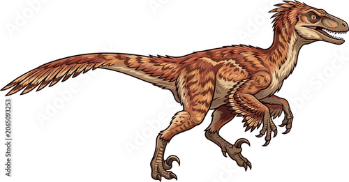 Fotografija Feathered velociraptor dinosaur vector illustration featuring realistic prehisto