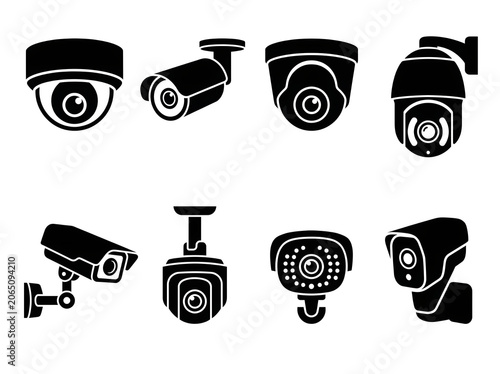 cctv security camera icon set black vector collection for surveillance safety and monitoring systems concept
