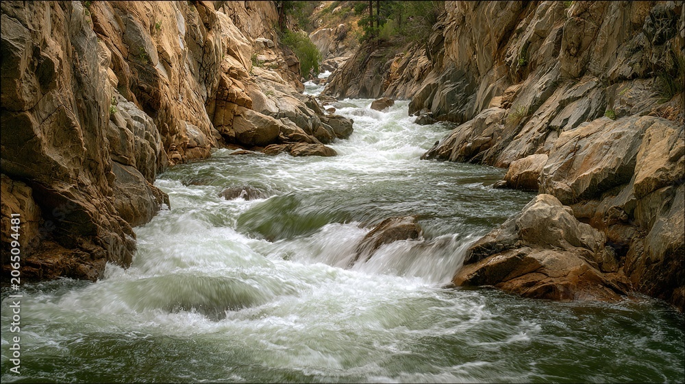 Obraz premium whitewater. Whitewater rapids rushing through a narrow rocky canyon, turbulent flow with splashing foam. travel magazines, destination branding, designed for travel destination branding.