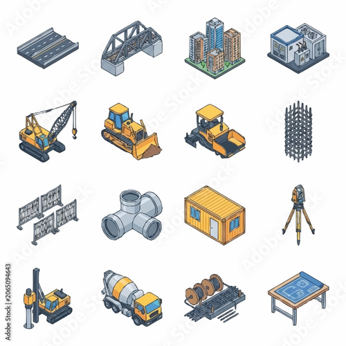 Set of isometric icons representing sustainable development and green technology solutions for environmental conservation.