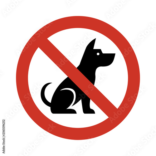 Vector graphic of a no dogs allowed sign with a red circle and black dog silhouette