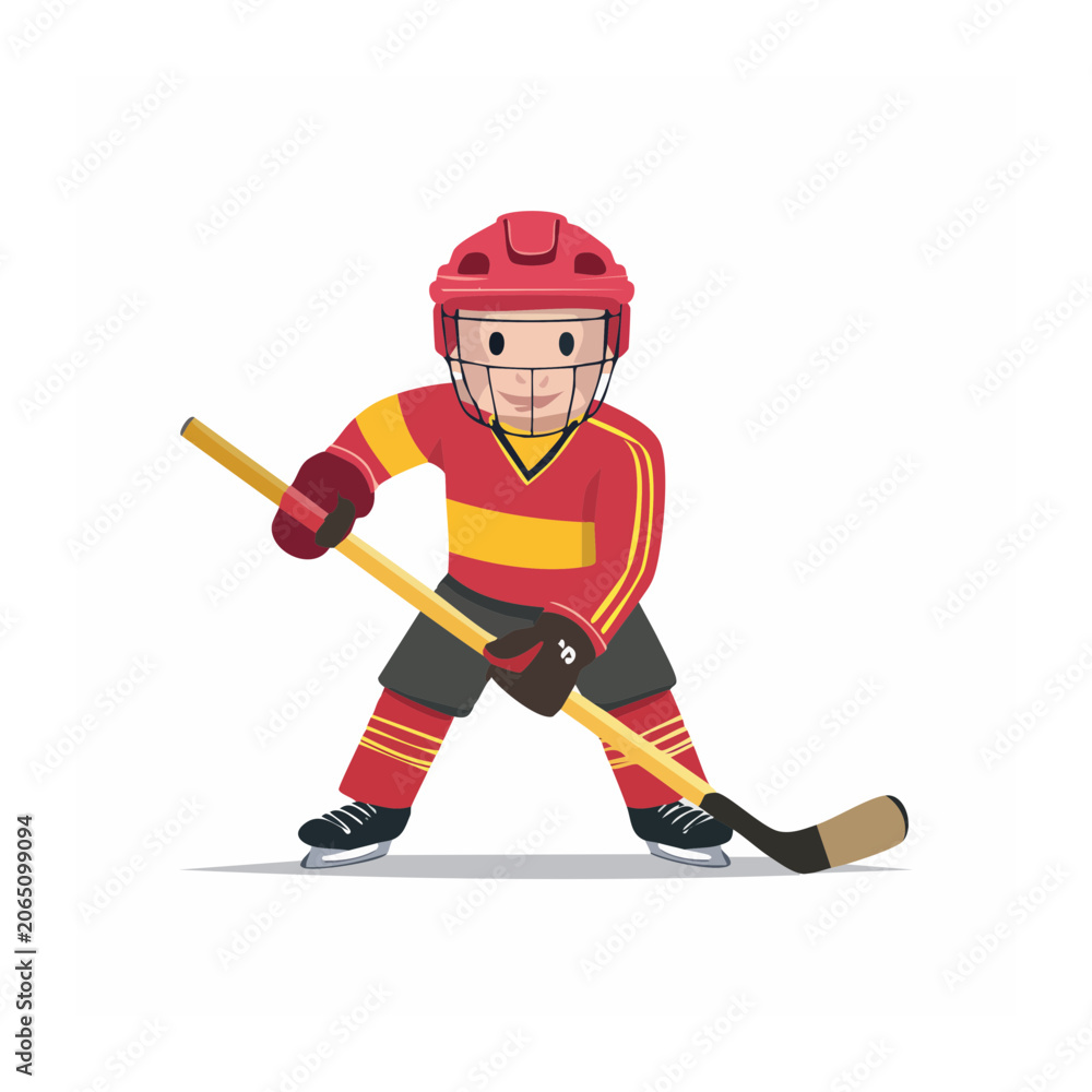 Fototapeta premium Cartoon hockey player with stick and helmet