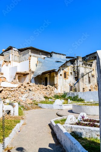 Destroyed residential building at Stone Town. Ruins of the house. Zanzibar, Tanzania