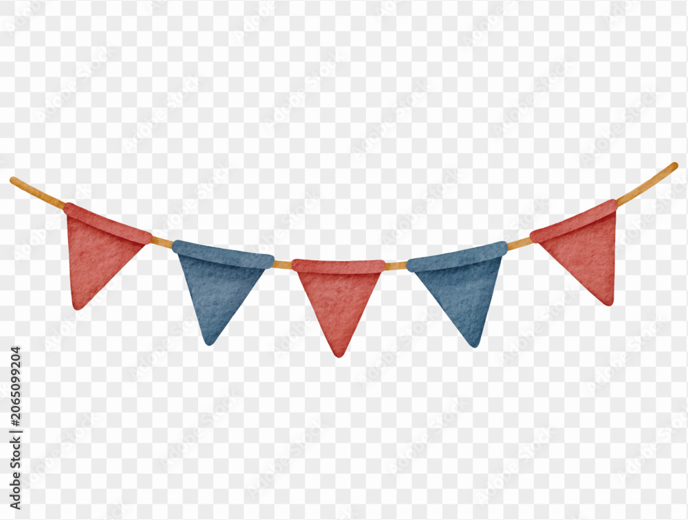 Obraz premium Watercolor patriotic triangle bunting festive hanging banner illustration Vector.