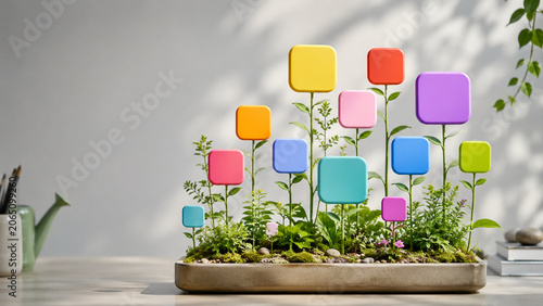 Generic app icons growing like flowers in digital garden