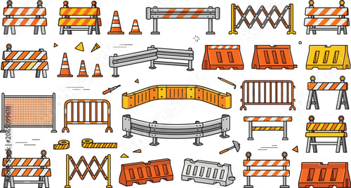 Obraz na płótnie Road barrier and traffic construction safety vector collection set with orange b