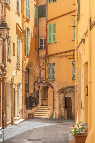 Typical street in in the Old Town of Menton  on the French  Riviera