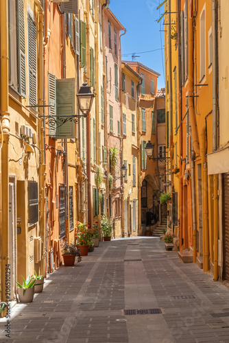 Typical street in in the Old Town of Menton  on the French  Riviera