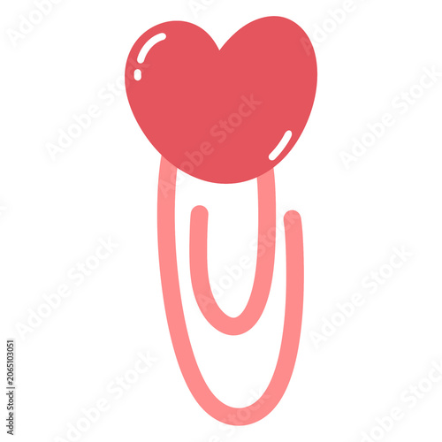 Cute Red Heart Paperclip Illustration Isolated