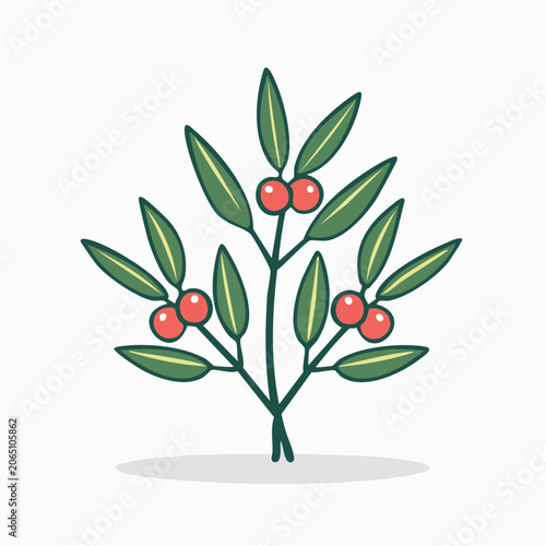 Stylized Mistletoe Branch with Red Berries