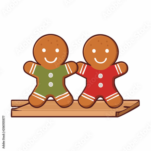 Two Gingerbread Men Cookies on Wooden Board