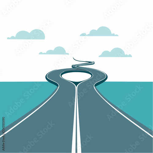 Winding Road Leading to a Loop and Sky