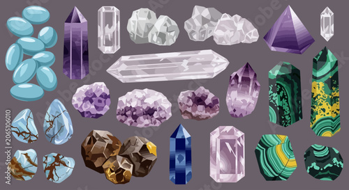 Bild auf Leinwand Crystal, gemstone, mineral icons, 25 elements, vector graphics
