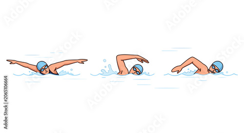 Swimmer Performing Freestyle Stroke in Water, Sequence of Movements