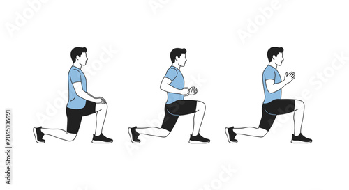 Man Performing Lunges Exercise Sequence, Fitness and Workout Illustration