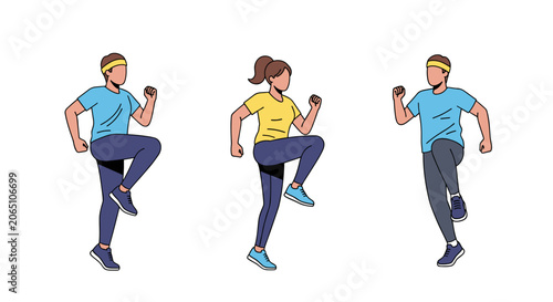 Active People Exercising: Man and Woman Doing High Knees Workout