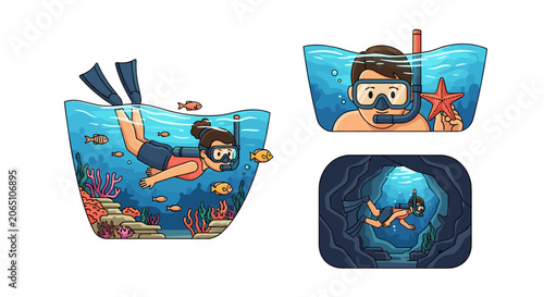 Couple Snorkeling Underwater in Tropical Ocean and Cave