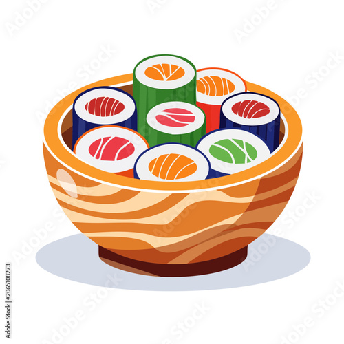 Colorful sushi bowl illustration in flat design