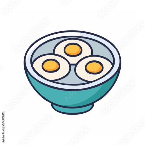 Fried Eggs in a Teal Bowl Flat Design Illustration