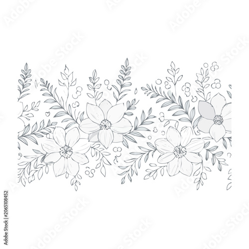 Hand-drawn floral border line art illustration