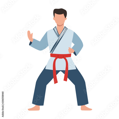 Karate man in fighting stance flat vector illustration
