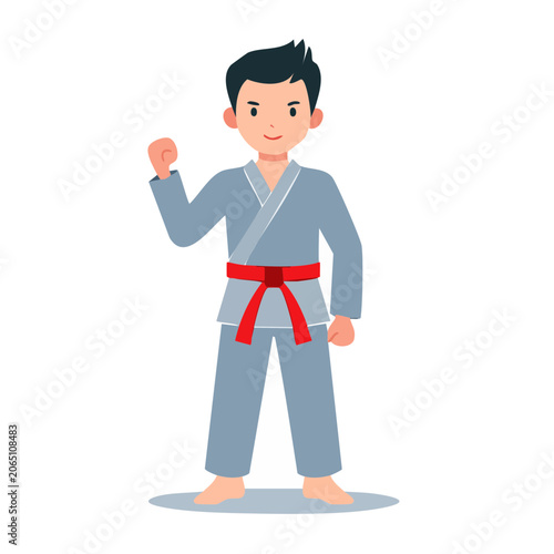 Karateka in martial arts uniform with red belt