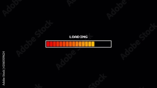 Retro Pixelated Progress Indicator Bar with Red Gradient Fill for Classic Arcade Gaming Transitions and Vintage Computing Interface Simulation 4k video