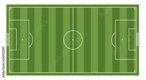 Billede på lærred Green soccer field with white markings.