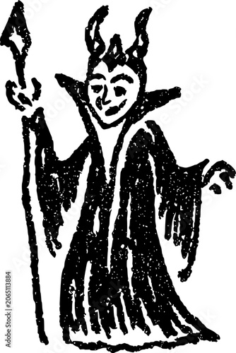 Bild auf Leinwand Hand Drawn Witch in Long Gown Vector Illustration