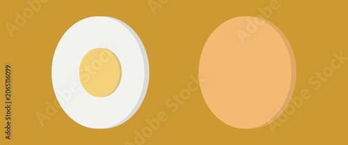 Fotografía Set of boiled eggs, half, sliced isolated white background.eps,10