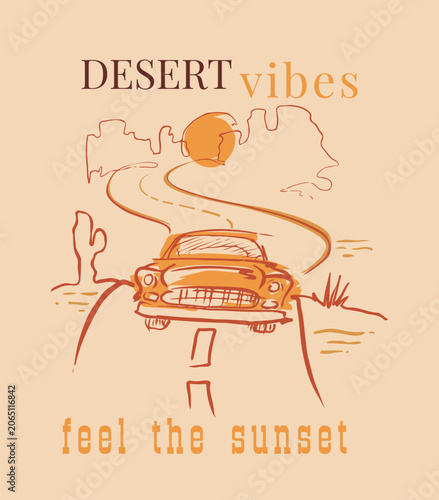Retro car in desert