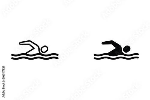 Outline and Solid vector illustration of a swimmer