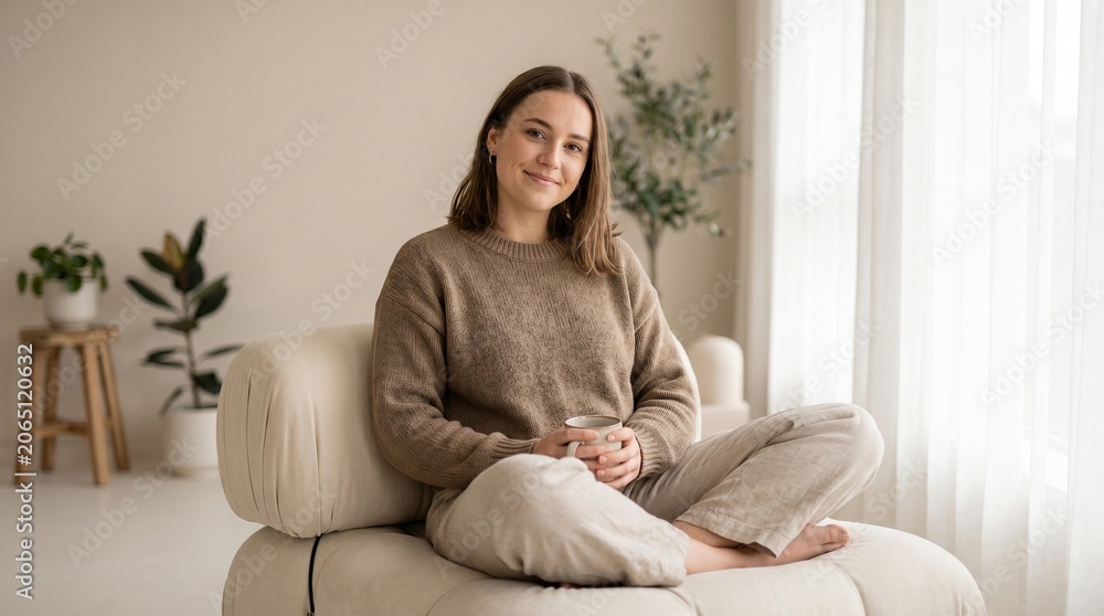 Obraz premium Confident Young Adult Enjoying Peaceful Solo Lifestyle Self Care Studio Portrait