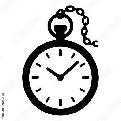 Vintage pocket watch with chain solid black icon