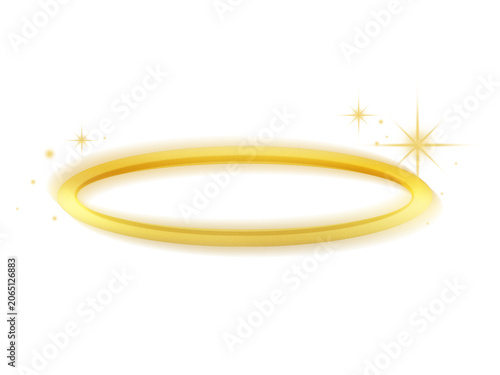 Golden angel halo ring isolated on transparent background with sparkling light accents. Suitable for religious, fantasy, heavenly, and spiritual design projects.