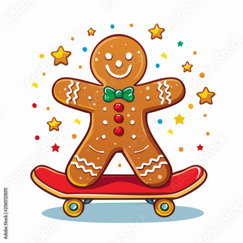 Gingerbread Man on Skateboard with Stars