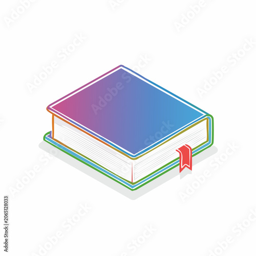 Isometric Book with Colorful Cover and Red Bookmark
