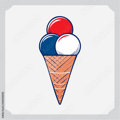 Red, White, and Blue Ice Cream Cone Illustration